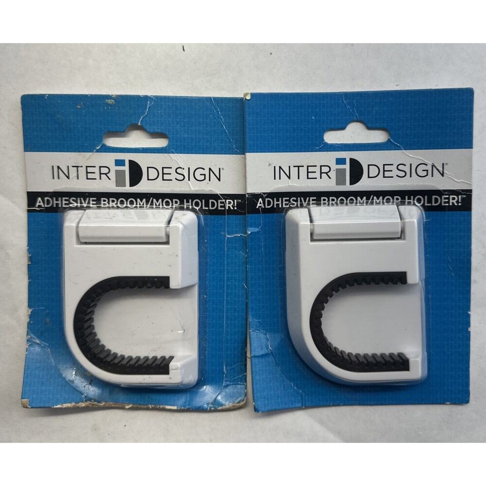 LoT of twoInterDesign 11801 Adhesive Stick On Broom/Mop Holder, 2-1/2" x 3-1/4",